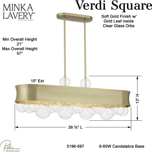 Verdi Square 6 Light 38.75 inch Soft Gold With Gold Leaf Island Light Ceiling Light